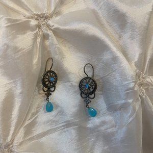 Vintage teal and brass dangling earrings